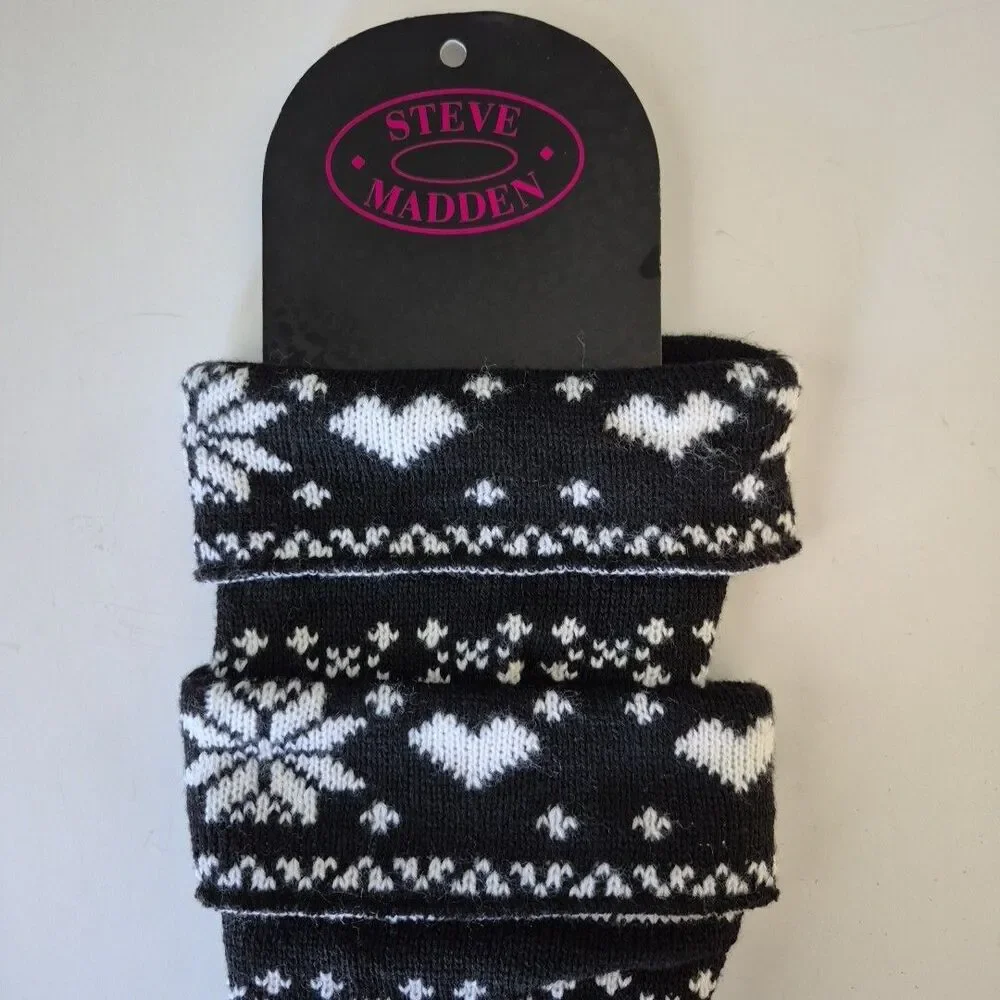 Steve Madden Black White Hearts and Stars Boot Cuffs Warmers Womens One Size